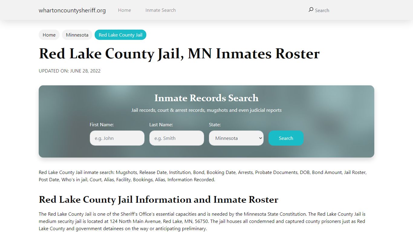 Red Lake County Jail, MN Jail Roster, Name Search